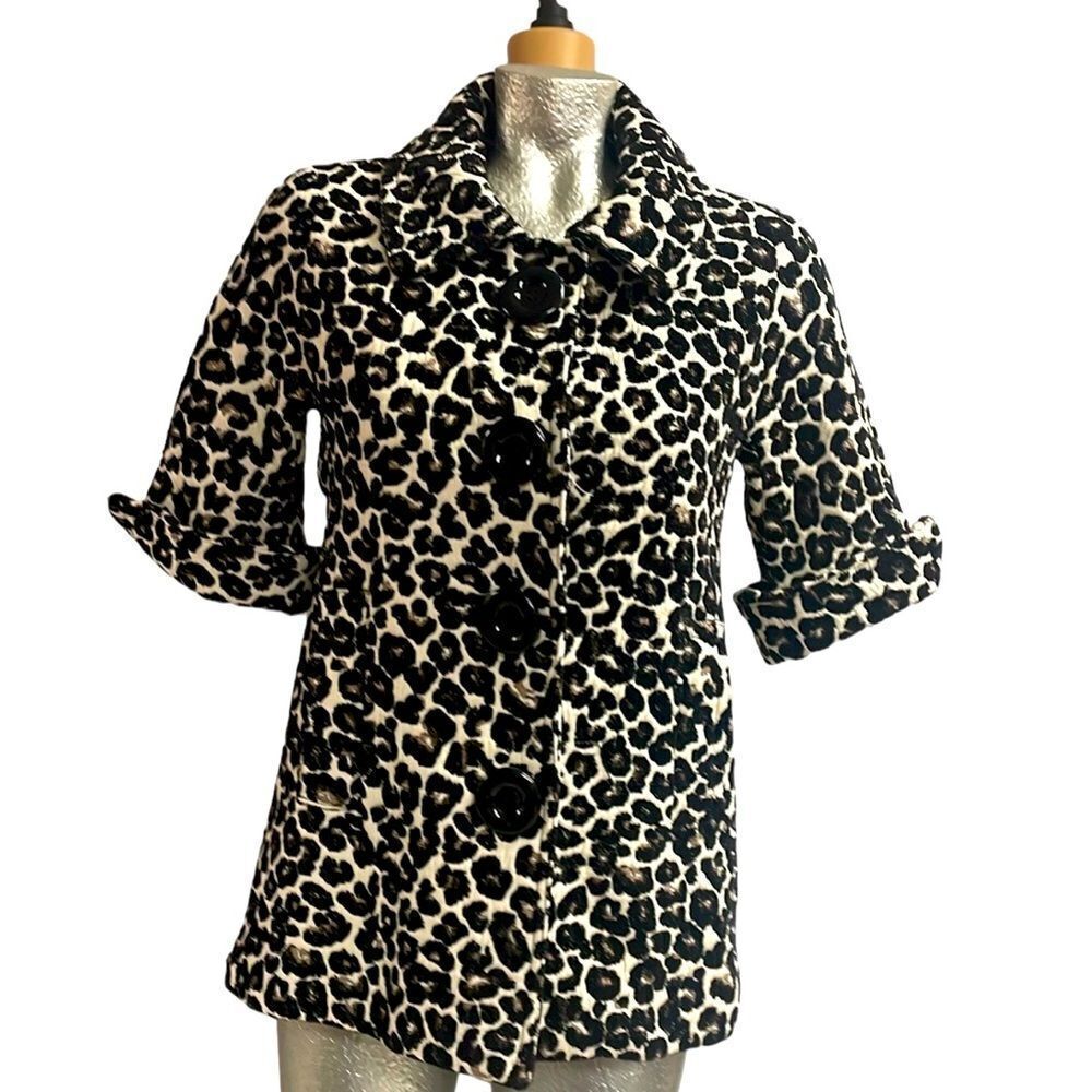 Women's Forever 21 Jacket Leopard Animal Print Textured 3/4 Sleeve‎, size S